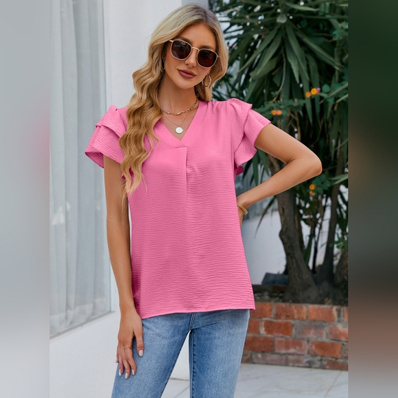 V-Neck Flounce Sleeve Blouse - Picture 1 of 4